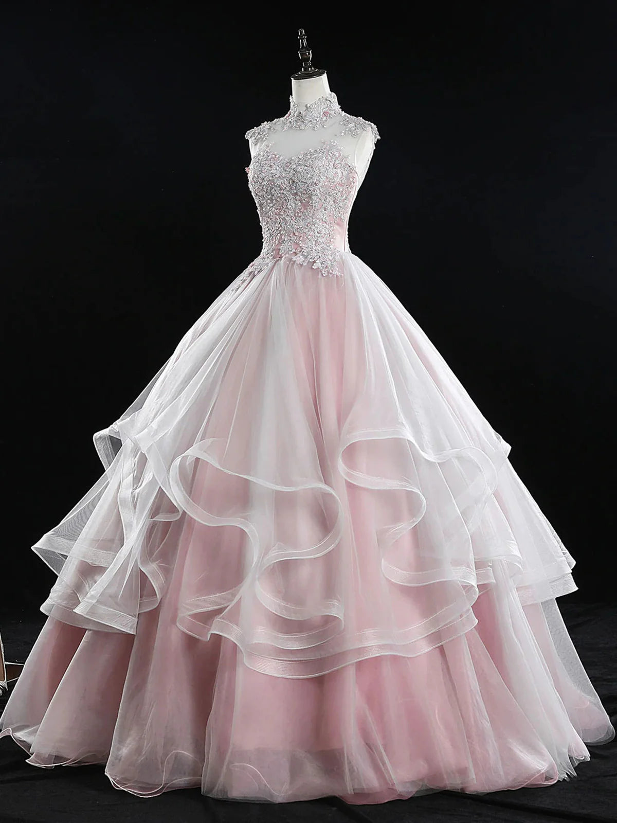 Quinceanera Dresses Princess Cute Prom Dress Tulle Pink Tulle Lace Long Prom Dress Pink Sweet 16 Dress