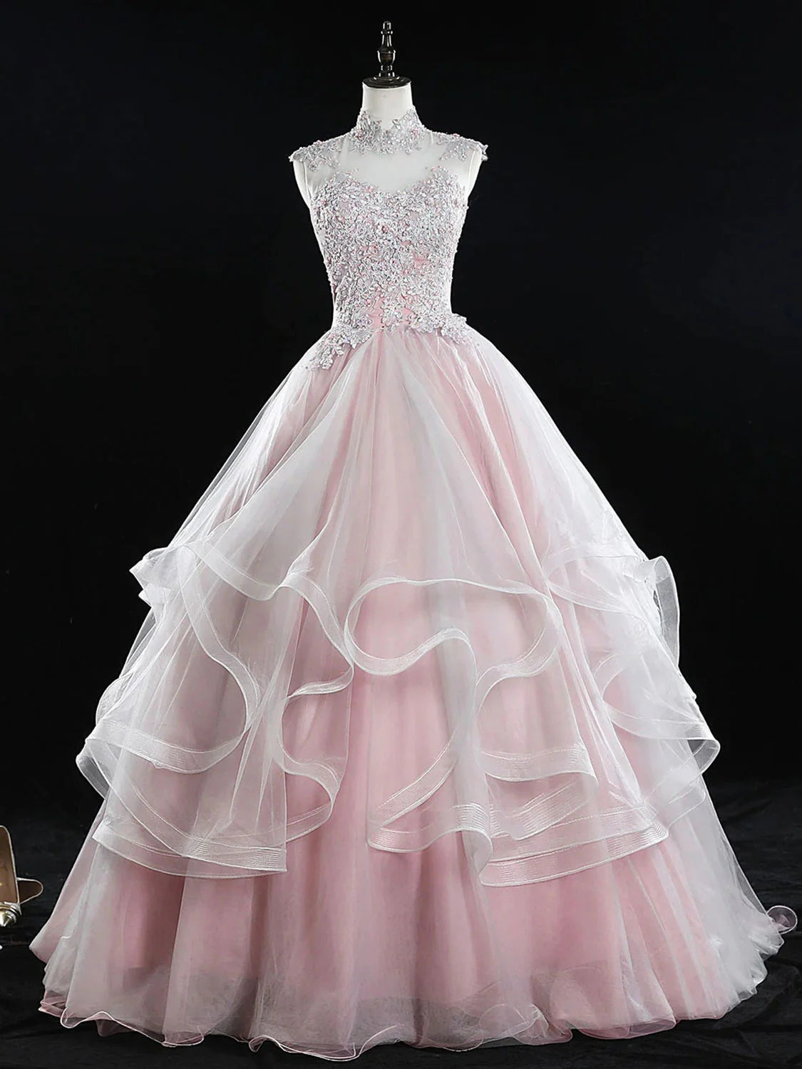 Quinceanera Dresses Princess Cute Prom Dress Tulle Pink Tulle Lace Long Prom Dress Pink Sweet 16 Dress