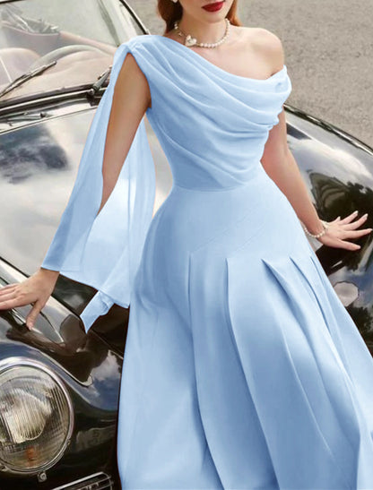 A-Line Wedding Guest Dress Semi-formal Elegant Dress Tea Length Sleeveless Stretch Chiffon with Ruched