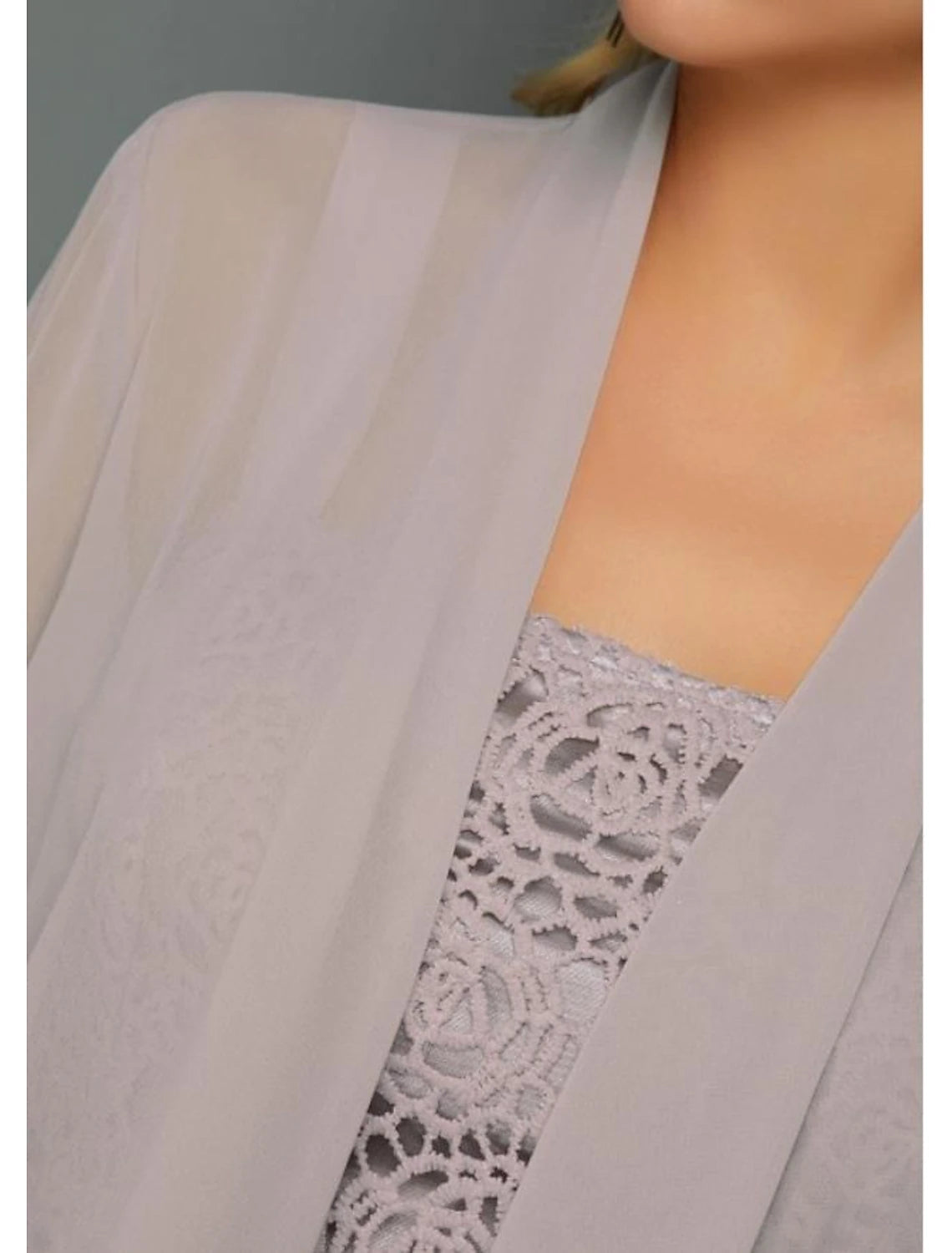 Plus Size Two Pieces Bateau Neck Wedding Guest Knee Length Chiffon Lace 3/4 Length Sleeve Jacket Dresses Mother of the Bride Dress with Appliques