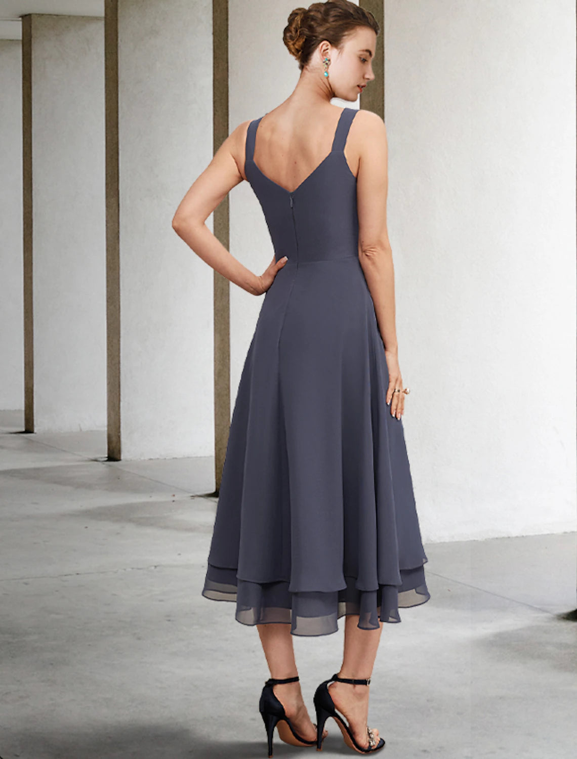 A-Line Jacket Dresses V Neck Tea Length 3/4  Sleeve Length Mother of the Bride Dress with Tier