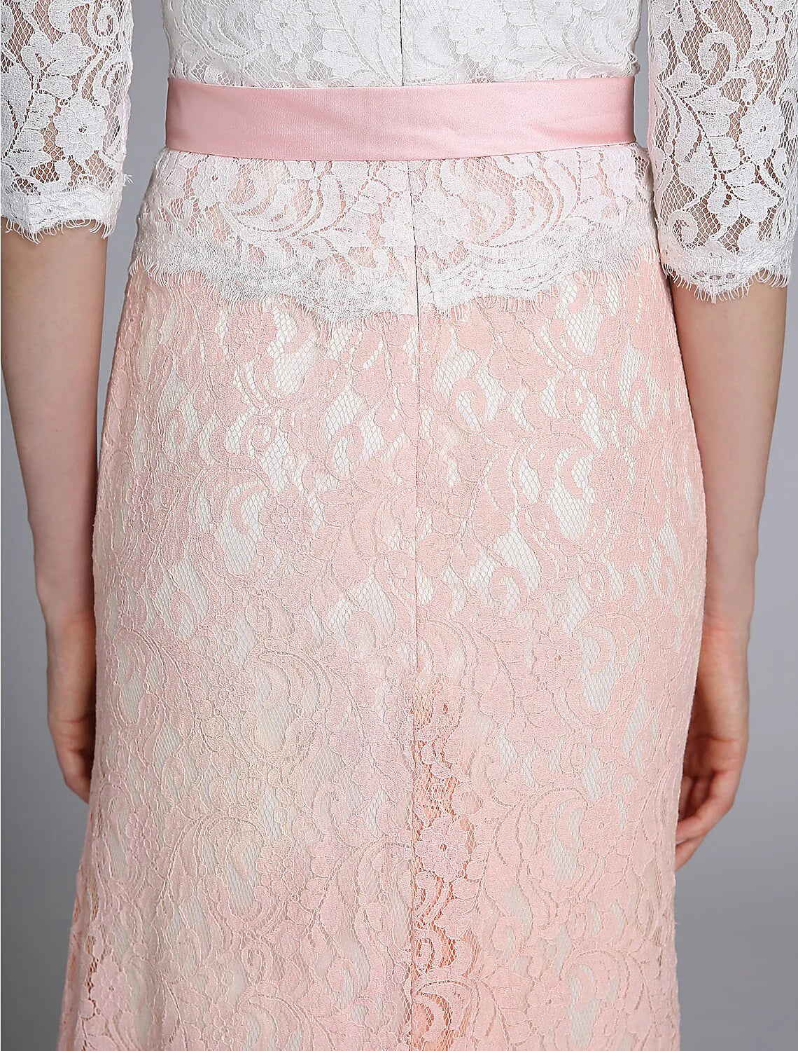 Mermaid / Trumpet Mother of the Bride Dress Color Block Jewel Neck Floor Length Lace Half Sleeve No with Sash / Ribbon