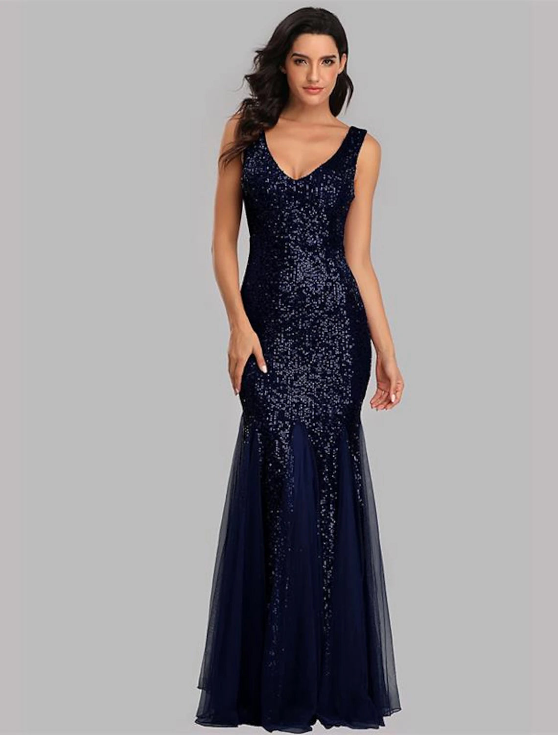 Mermaid / Trumpet Sparkle Sexy Party Wear Formal Evening Dress V Neck Sleeveless Floor Length Sequined with Sequin