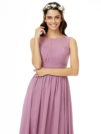 A-Line Bridesmaid Dress  Sleeveless Floor Length Chiffon with Sash / Ribbon / Pleats / Ruched