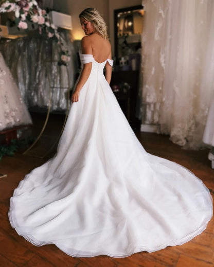 Elegant White Off-the-Shoulder Long Wedding Dress with Slit Sexy