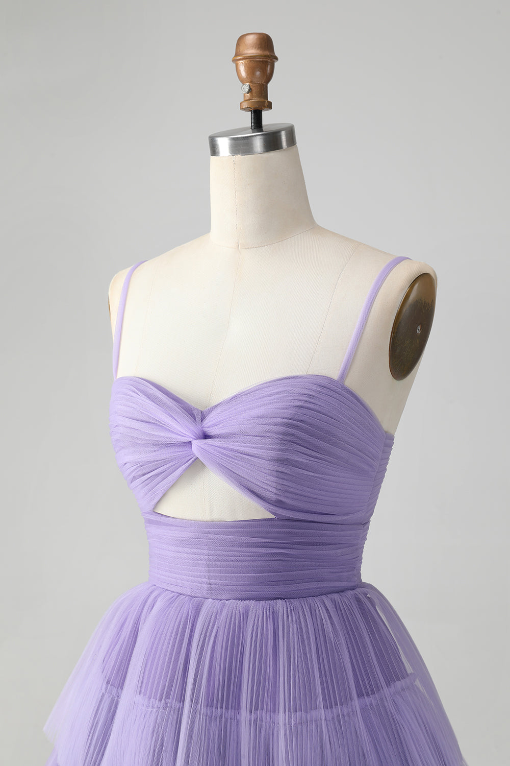 Cute Purple A Line Spaghetti Straps Short Tiered Homecoming Dress with Hollow Out Beautiful