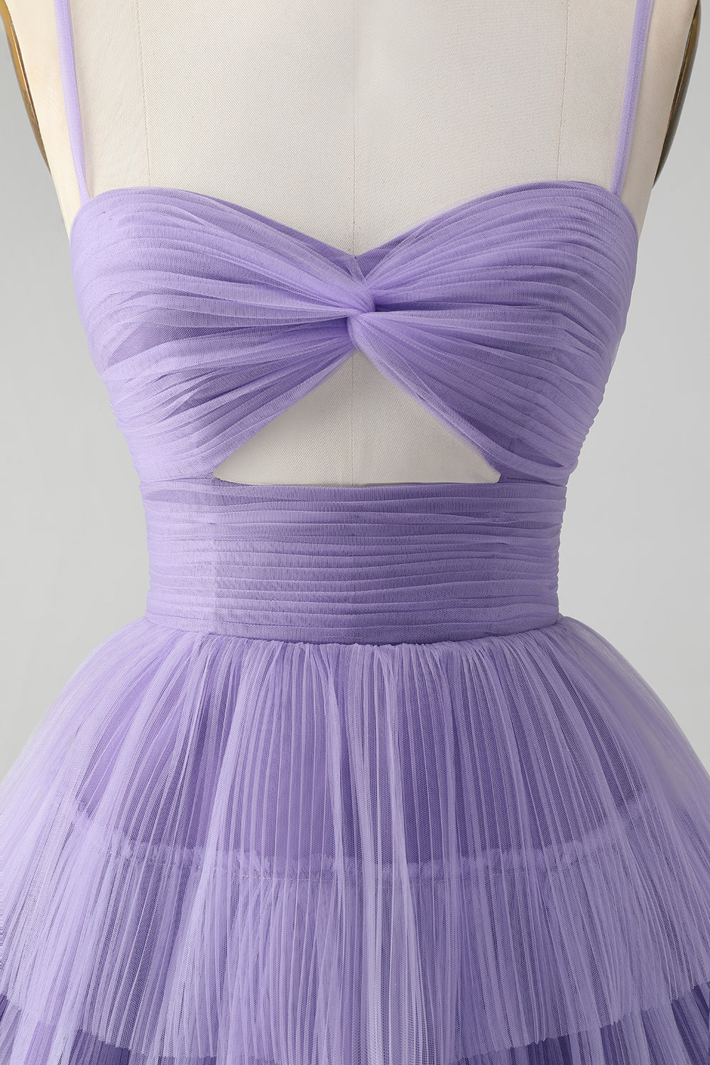 Cute Purple A Line Spaghetti Straps Short Tiered Homecoming Dress with Hollow Out Beautiful