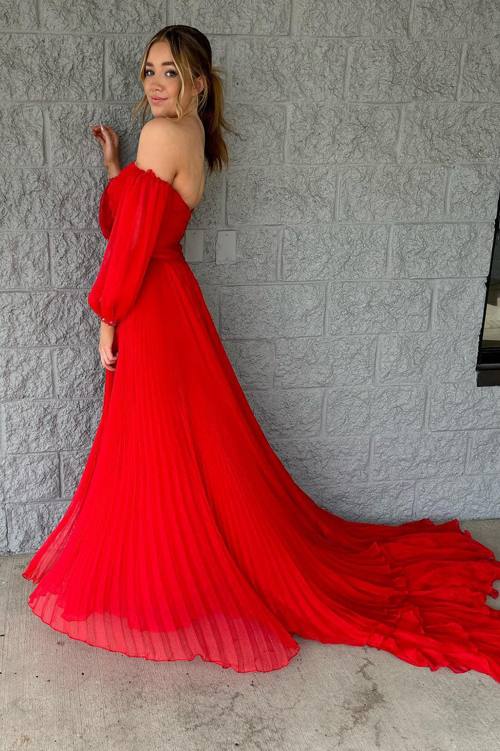 Blue Detachable Sleeves Cut-Out Long Prom Dress with Beading Sexy With Slit