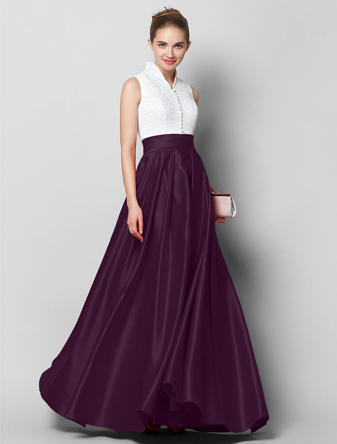 A-Line Elegant & Luxurious Dress Formal Evening Black Tie Gala Floor Length Sleeveless High Neck Satin with Pleats