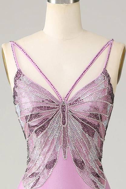 Mermaid Long Prom Dress With Butterfly Light Purple With Slit Beautiful