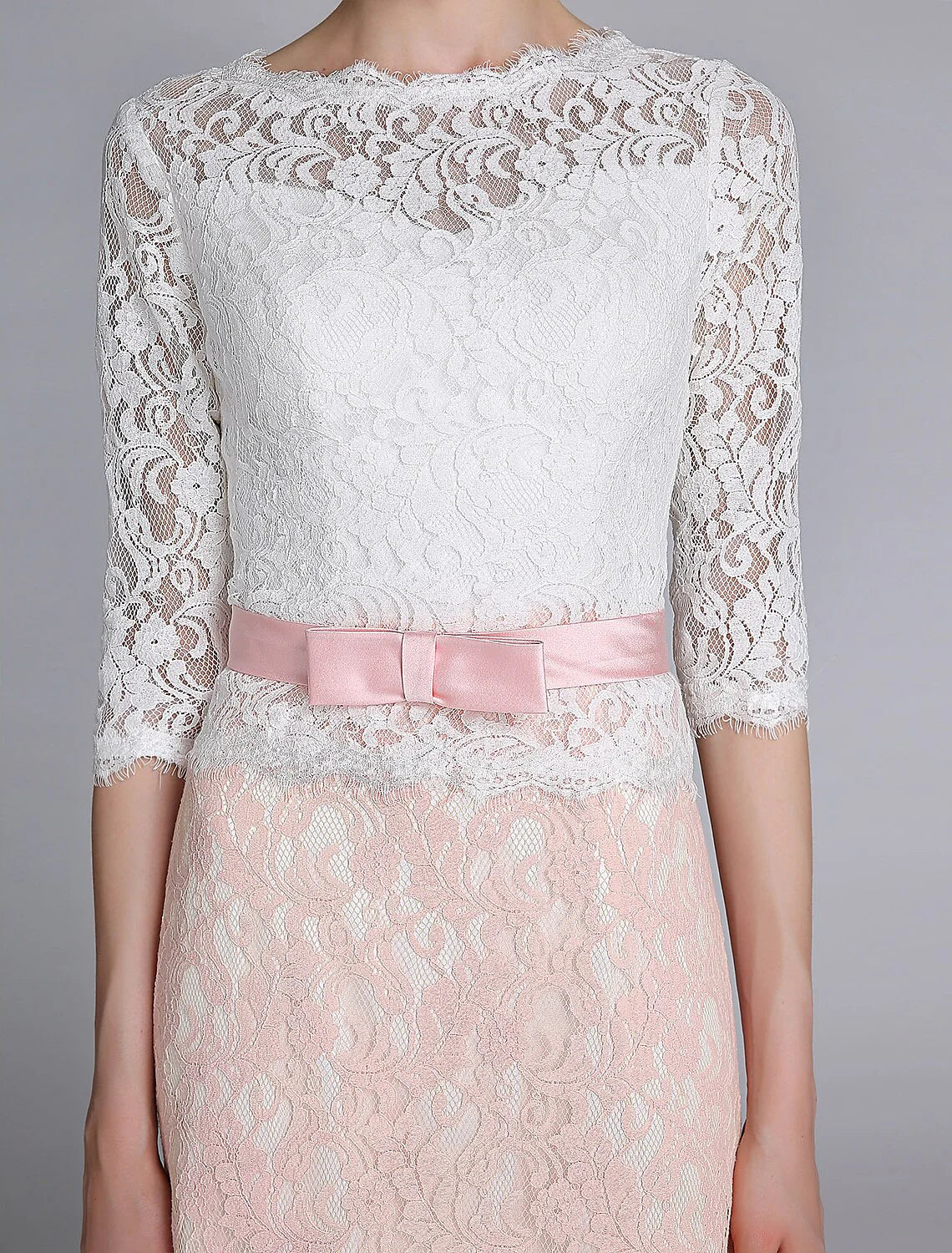 Mermaid / Trumpet Mother of the Bride Dress Color Block Jewel Neck Floor Length Lace Half Sleeve No with Sash / Ribbon