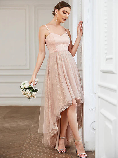 A-Line Homecoming Dresses Elegant Dress Homecoming Asymmetrical Sleeveless Sweetheart Lace with Draping Pure Color Tiered