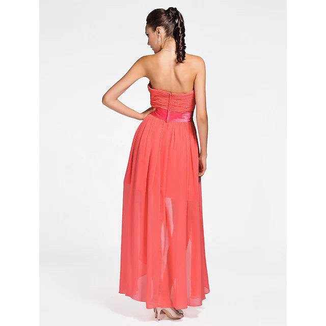 Ball Gown / A-Line Bridesmaid Dress Sweetheart Neckline / Strapless Sleeveless Lace Up Asymmetrical / Short / Mini Chiffon with Criss Cross / Ruched / Draping