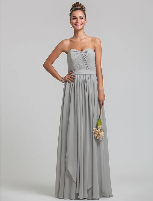 Solid Color Sheath / Column Sweetheart Neckline Floor Length Chiffon Bridesmaid Dress with Draping / Side Draping / Tassel