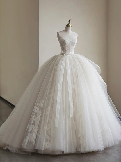 Ball Gown Tulle Sweetheart Long Prom Dress Beautiful Formal Dress Sweet 16 Dress With Appliques/Ribbon