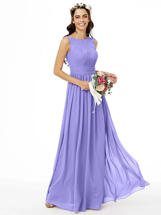 A-Line Bridesmaid Dress  Sleeveless Floor Length Chiffon with Sash / Ribbon / Pleats / Ruched