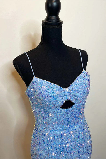 Sheath Mermaid Spaghetti Straps  Sweep/Brush Train Dresses Cut-Out Sequins Long Prom Dress