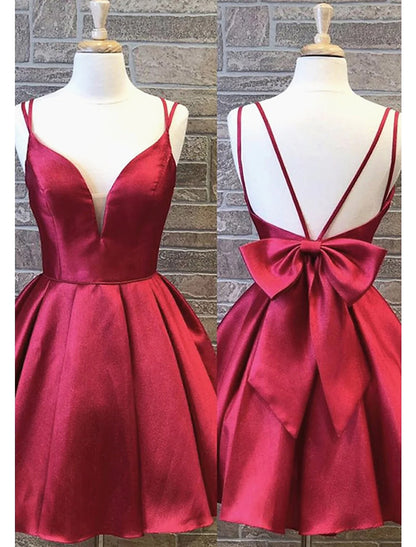 A-Line Homecoming Dresses Backless Dress Holiday Short / Mini Sleeveless Spaghetti Strap Charmeuse with Bow