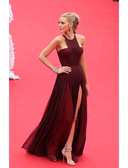 Blake Lively Burgundy Celebrity Prom Dress Cannes Film Festival Red Carpet