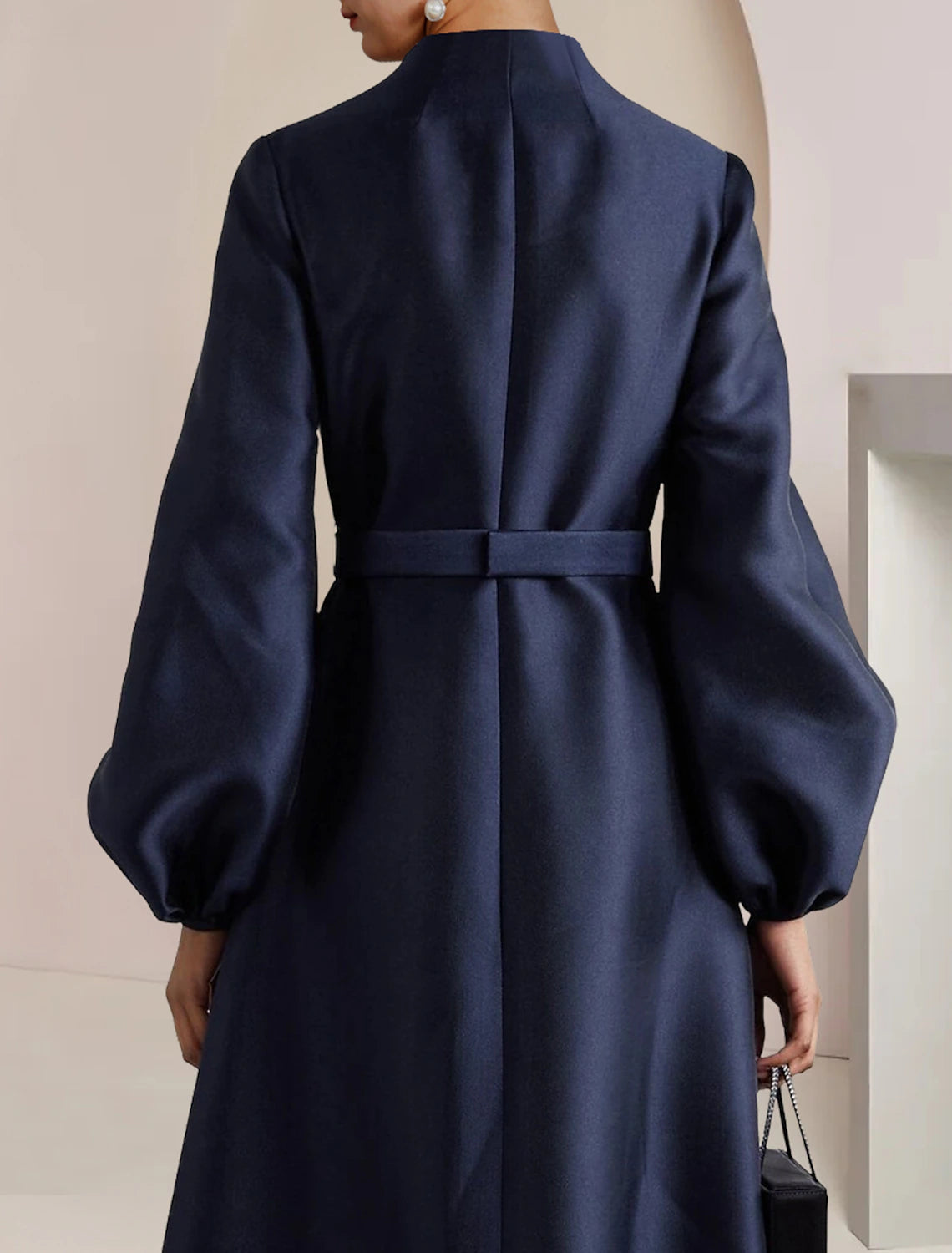 A-Line  V Neck Floor Length Wedding Guest Party Dress Satin Long Sleeve  Mother of the Bride Dress with Pearls Crystal Brooch