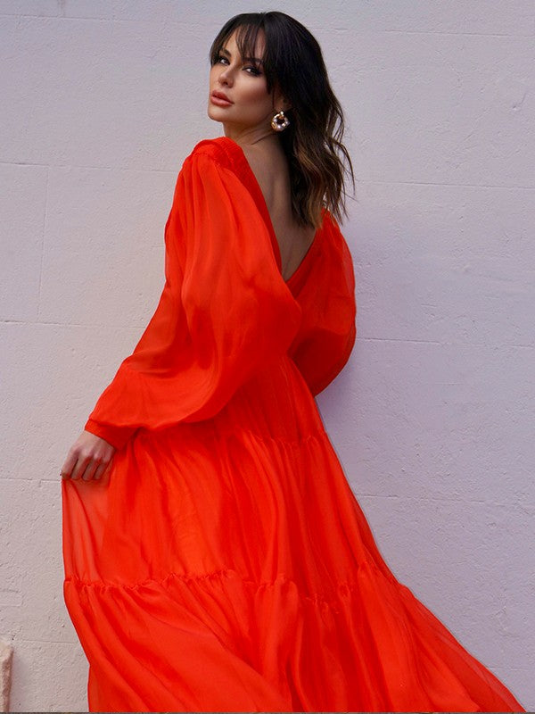 Party Dresses Formal Dresses A-Line/Princess V-neck Long Sleeves 30D Chiffon Ruffles Sweep/Brush Train Dresses