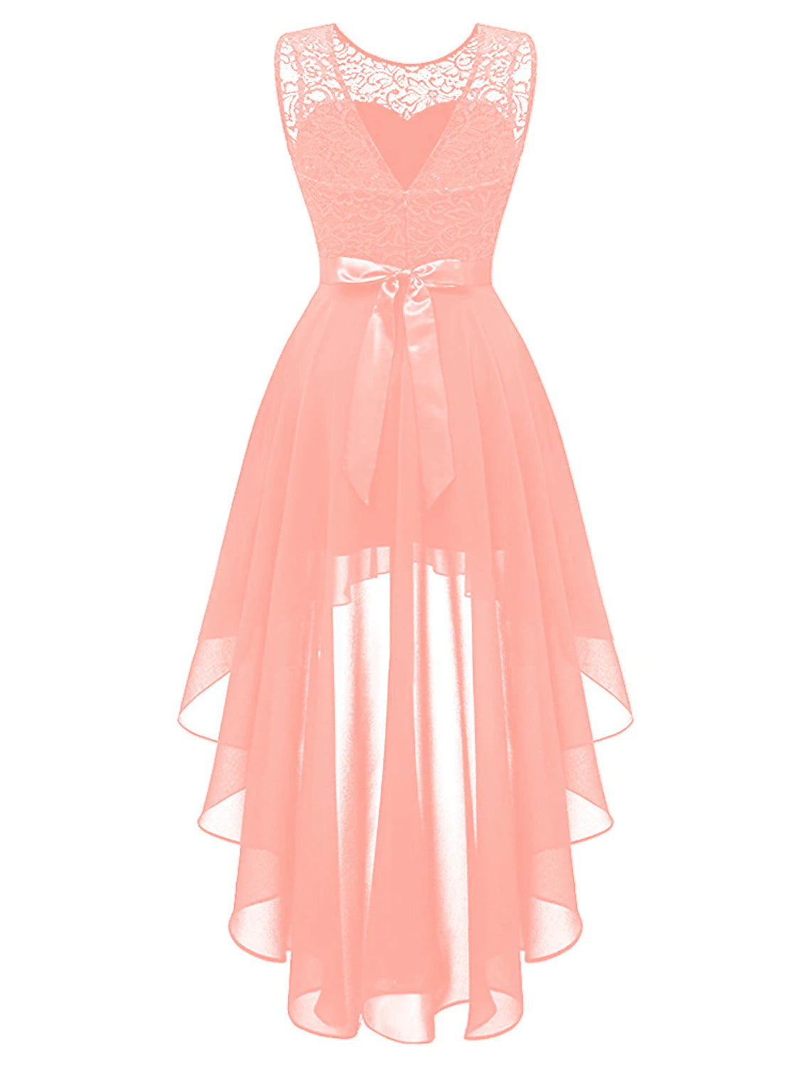 A-Line Cocktail Dresses Elegant Dress Wedding Guest Party Wear Asymmetrical Sleeveless Jewel Neck Chiffon with Pleats Lace Insert Pure Color