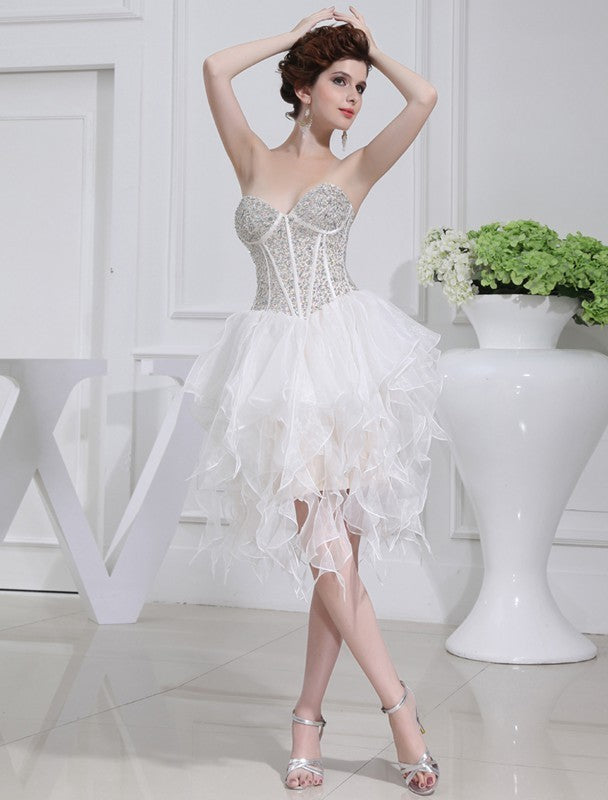 A-Line/Princess Beading Sweetheart Sleeveless Short Organza Cocktail Dresses