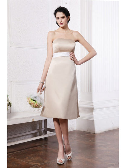 A-Line/Princess Strapless Sleeveless Sash Short Satin Wedding Guest Dresses