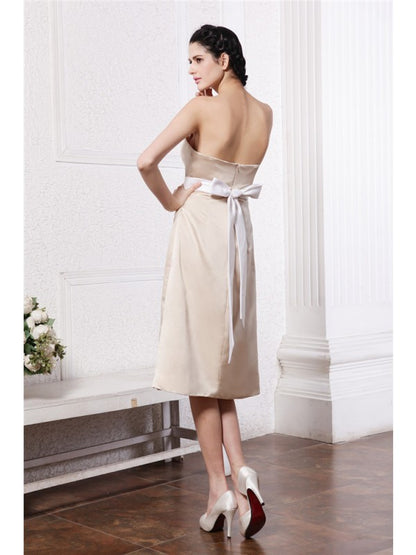 A-Line/Princess Strapless Sleeveless Sash Short Satin Wedding Guest Dresses