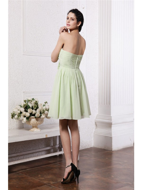 A-Line/Princess Sweetheart Sleeveless Pleats Hand-Made Flower Chiffon Bridesmaid Dresses