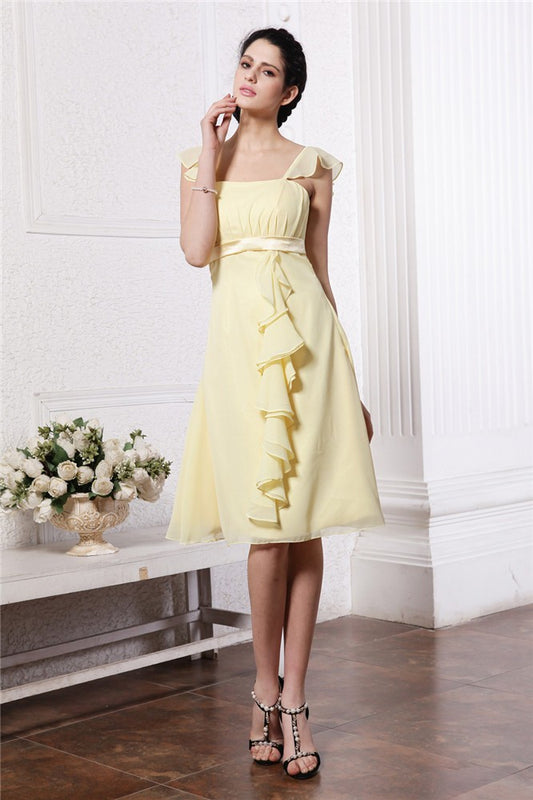 A-Line/Princess Straps Sleeveless Ruffles Ruched Short Chiffon Bridesmaid Dresses