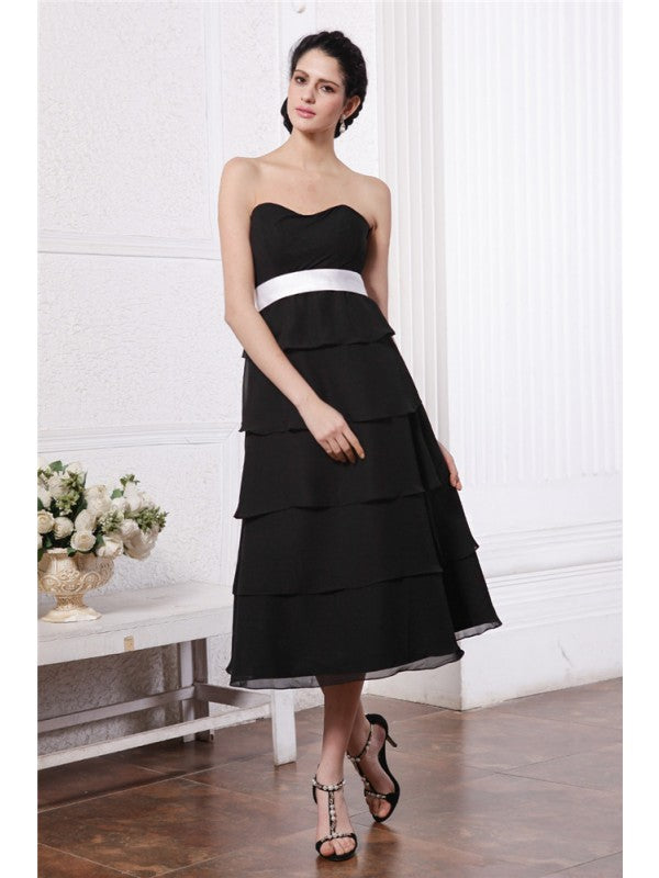 A-Line/Princess Sweetheart Sleeveless Short Sash Ruffles Short Chiffon Bridesmaid Dresses