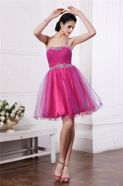 A-Line/Princess One-Shoulder Sleeveless Beading Short Organza Cocktail Dresses