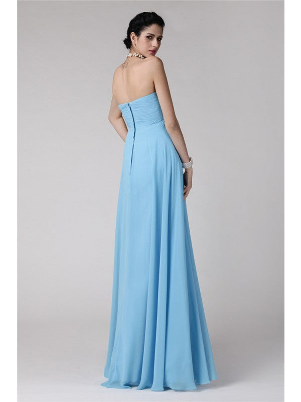 Sheath/Column Strapless Sleeveless Ruffles Long Chiffon Bridesmaid Dresses