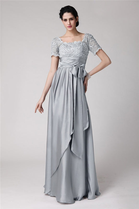 Sheath/Column Square Beading Applique Elastic Woven Satin Mother of the Bride Dresses