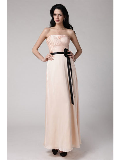 Sheath/Column Strapless Sleeveless Sash Elastic Woven Satin Chiffon Bridesmaid Dresses