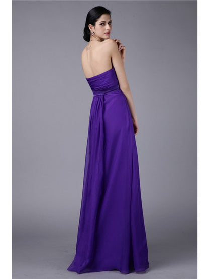 A-Line/Princess Sweetheart Sleeveless Beading Pleats Long Chiffon Bridesmaid Dresses