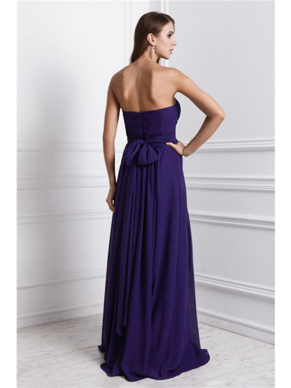 Sheath/Column Sweetheart Sleeveless Ruffles Long Chiffon Bridesmaid Dresses