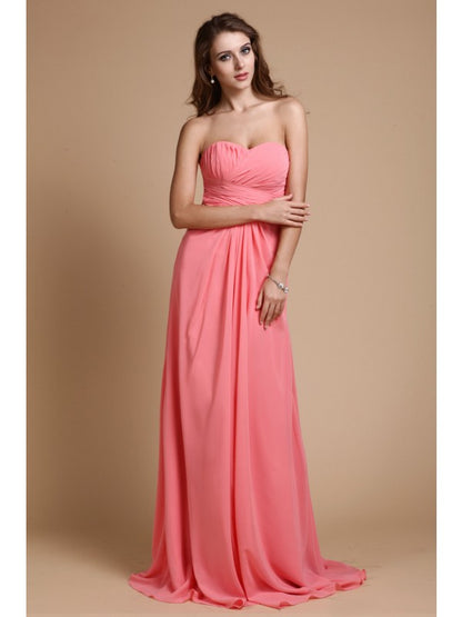 A-Line/Princess Sweetheart Sleeveless Ruffles Chiffon Long Bridesmaid Dresses