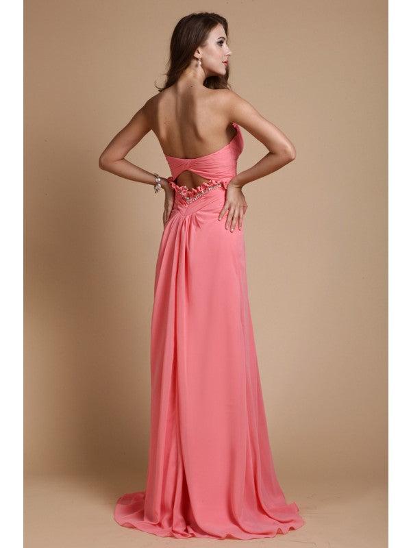 A-Line/Princess Sweetheart Sleeveless Ruffles Chiffon Long Bridesmaid Dresses