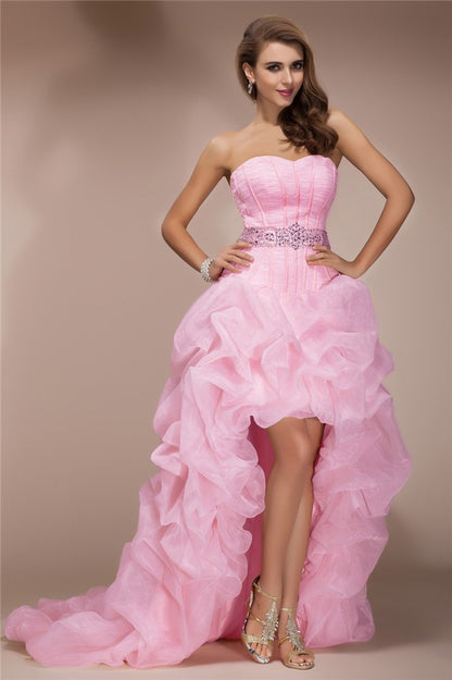 A-Line/Princess Sweetheart Sleeveless High Low Beading Organza Dresses