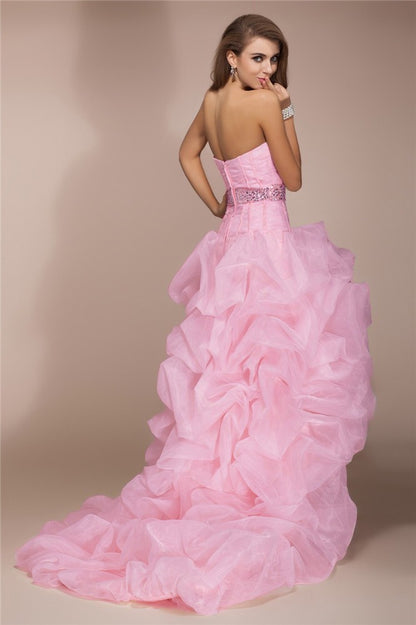 A-Line/Princess Sweetheart Sleeveless High Low Beading Organza Dresses