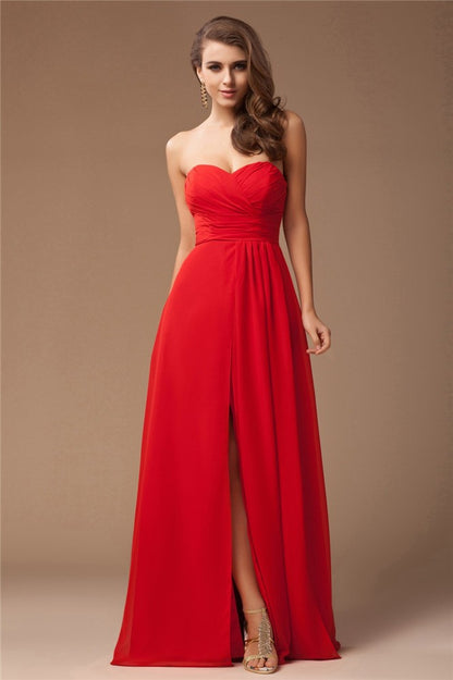 Sheath/Column Sweetheart Sleeveless Long Ruffles Chiffon Bridesmaid Dresses