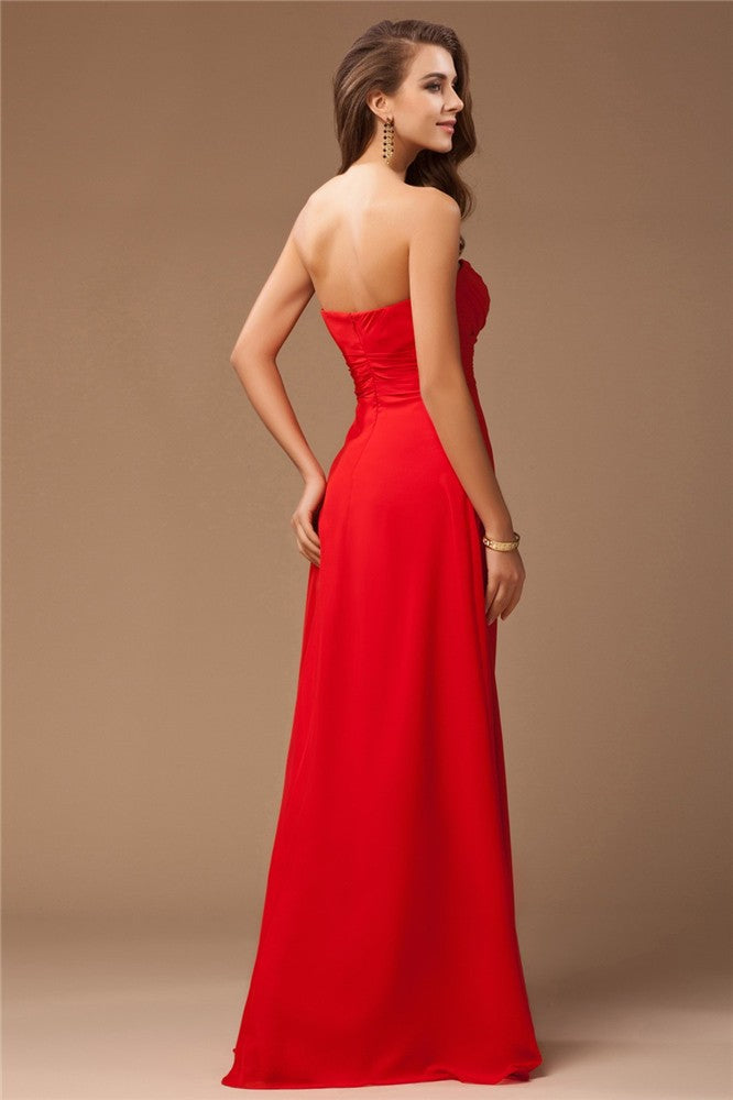 Sheath/Column Sweetheart Sleeveless Long Ruffles Chiffon Bridesmaid Dresses