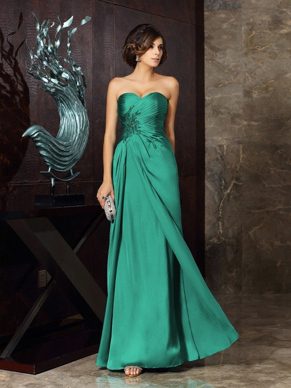 Sheath/Column Sweetheart Beading Sleeveless Applique Long Satin Chiffon Mother of the Bride Dresses