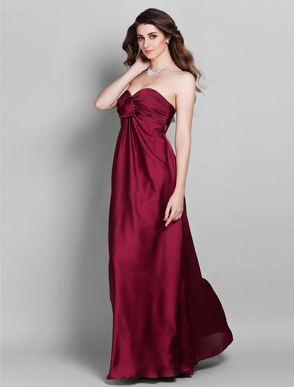 Sheath / Column Bridesmaid Dress Sweetheart Sleeveless Open Back Floor Length Stretch Satin with Beading / Side Draping / Flower