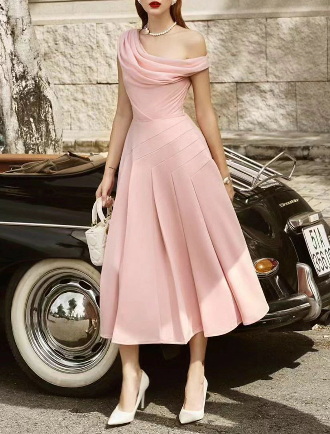 A-Line Wedding Guest Dress Semi-formal Elegant Dress Tea Length Sleeveless Stretch Chiffon with Ruched