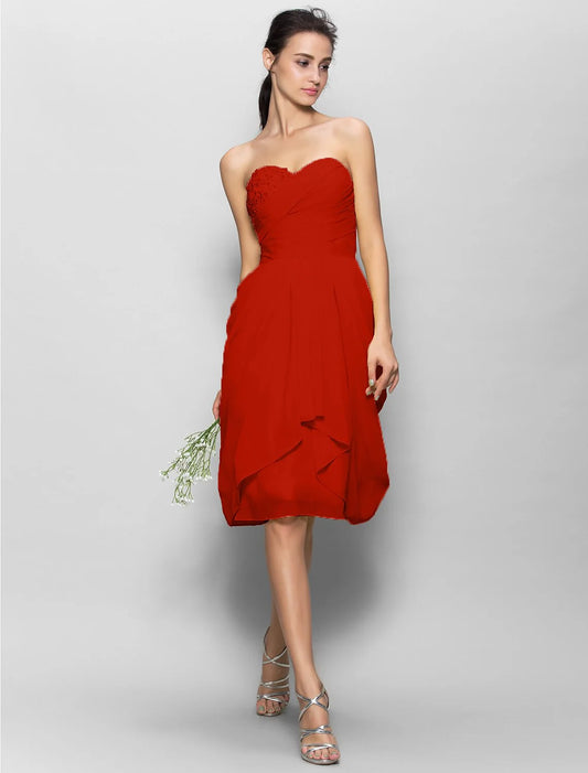 A-Line Sweetheart Neckline Knee Length Chiffon Bridesmaid Dress with Appliques / Side Draping