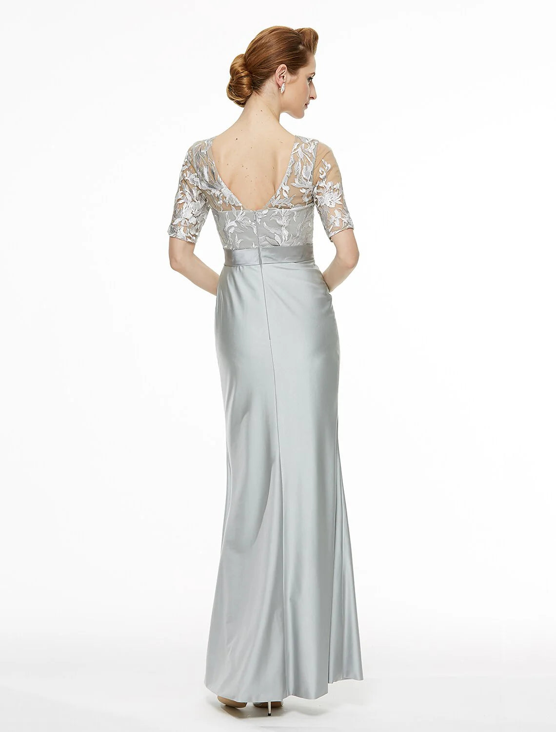 Sheath / Column Bateau Neck Ankle Length Lace / Jersey Mother of the Bride Dress with Lace / Pleats