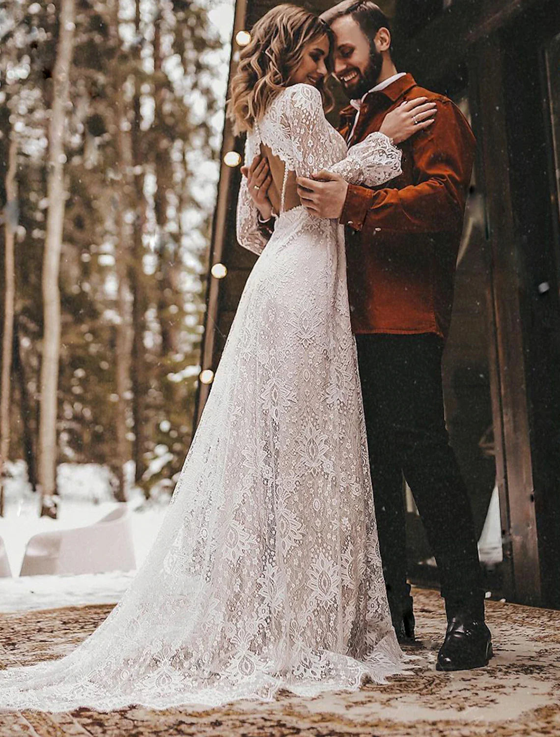 A-Line Wedding Dresses Ankle Length Vintage Little White Dresses Long Sleeve V Neck Chiffon With Solid Color Bridal Gowns